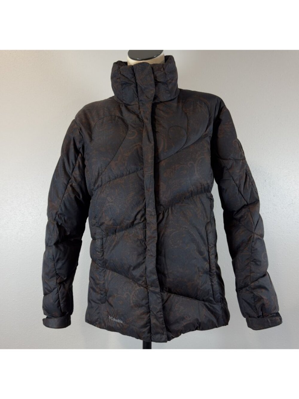 Columbia Titanium 550 Jacket Womens Sz M Black Brown Paisley 2 Way Zip Ski Coat